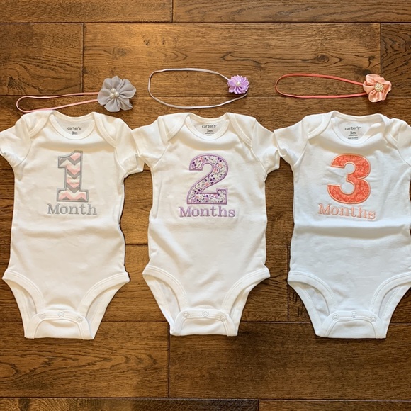 Monthly Onesies with Matching Headbands - Picture 2 of 14
